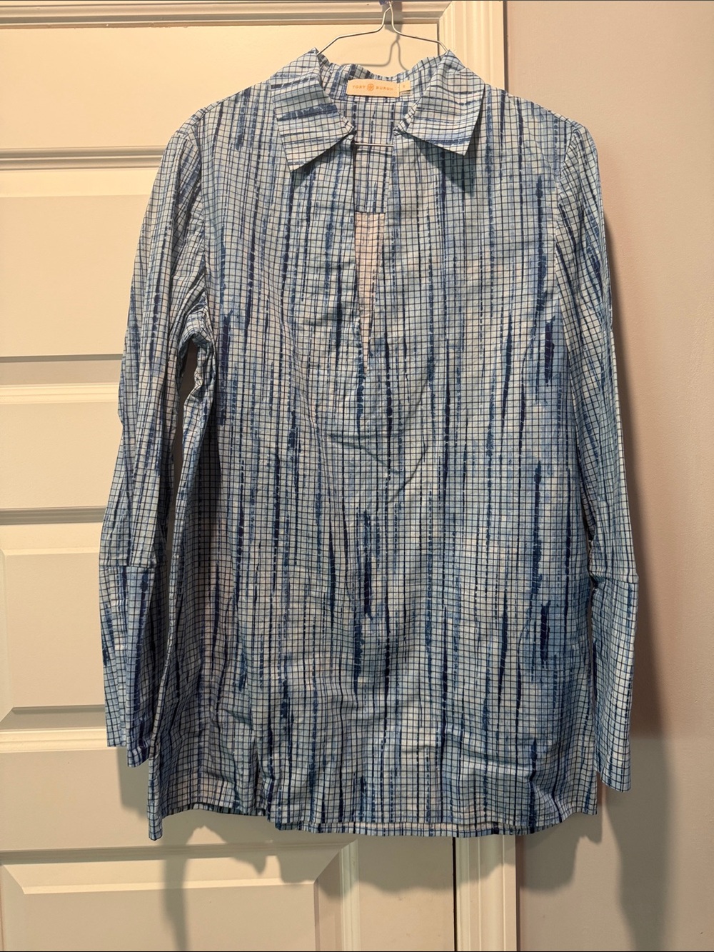 Tory Burch Blue Checked Long-Sleeve Blouse